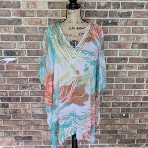 Sheer Swim Cover-up with Beaded Neckline